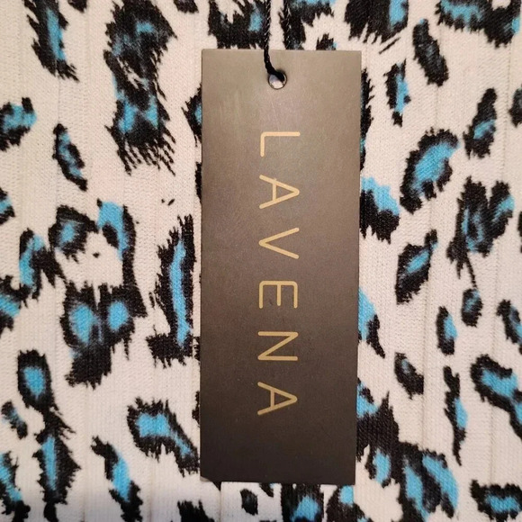 Lavena NWT Women's Ribbed Sweater Sleeveless White/Black/Blue Animal Print SMALL - Picture 6 of 11